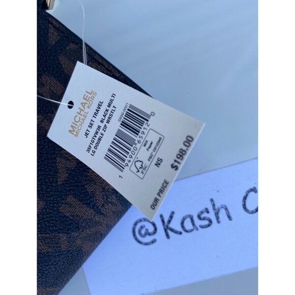 Michael Kors wristlet double zip phone wallet MK Signature Black Multi - Picture 3 of 10